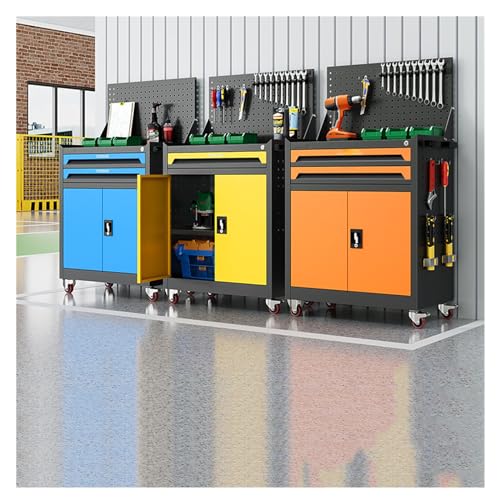 Rangement des outils Coffre à outils roulant haute capacité 2 tiroirs, boîte de rangement avec armoire amovible roues et serrure pour atelie