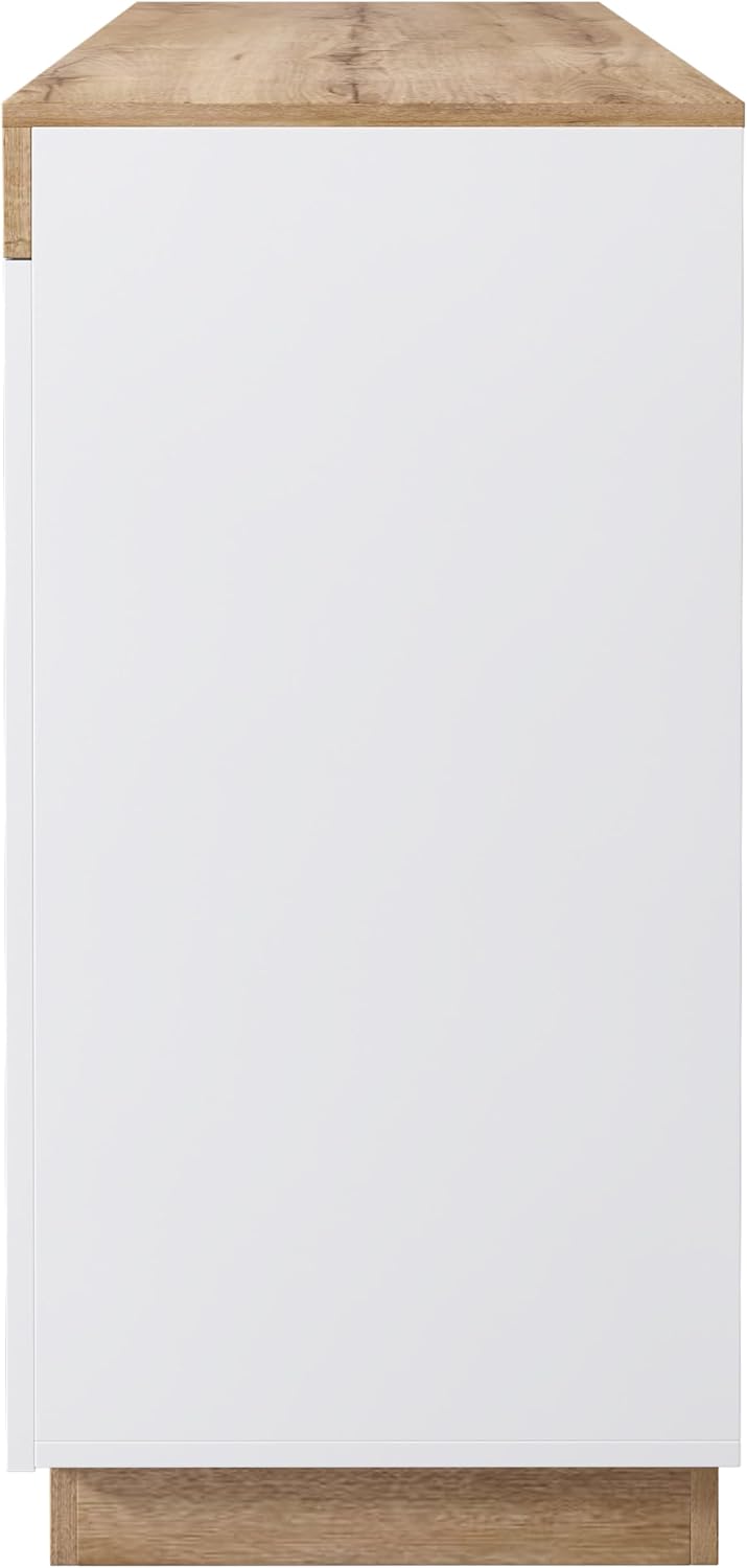 Merax Commode moderne avec 2 portes et 3 tiroirs pour salon, salle à manger et chambre à coucher, 120,5 x 40,2 x 82,5 cm, blanc et bois