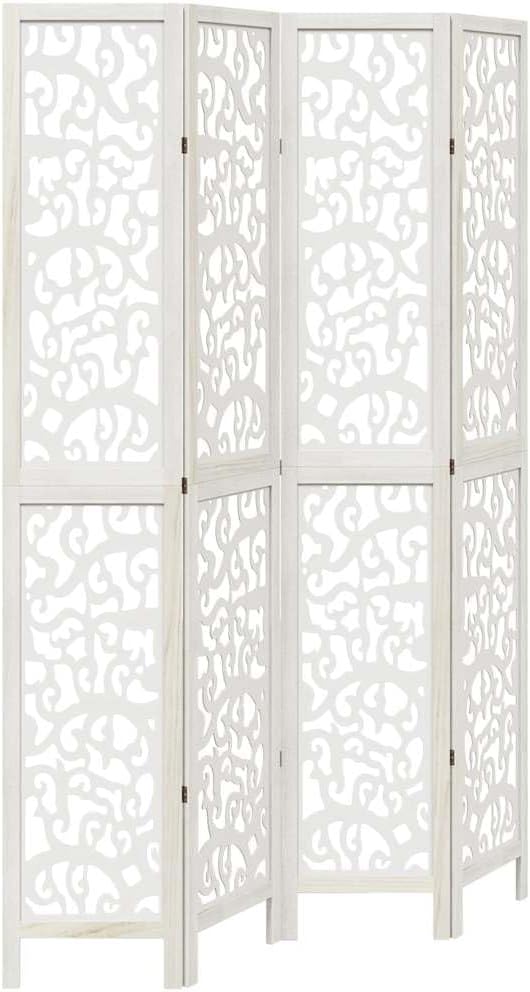 Qnhdfrt Paulownia Paravent en bois massif de Paulownia - 4 pièces - Blanc - 140-145 x 220 cm - Brise-vue - Pour salon, chambre à coucher, bureau