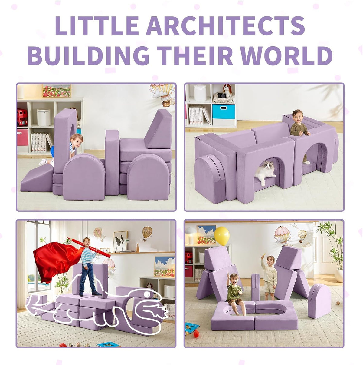 Wumagin Canapé Lit Enfant, Canape Enfant Convertible avec 13PCS Modules, Futon Pliable Meuble Sofa pour Chambre d'enfant, Chambre à Coucher, Salle de Jeux (Myrtille)