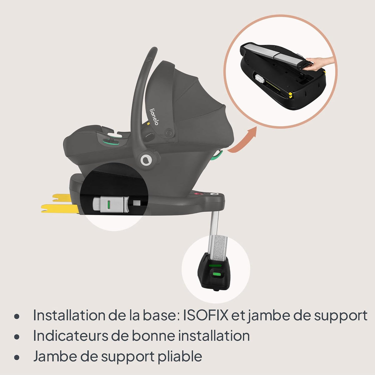 LIONELO ASTRID i-Size Ensemble siège enfant, avec base, 40-87 cm, montage ISOFIX, harnais 3 points, protection latérale, insert Dri-Seat, i-Size R129