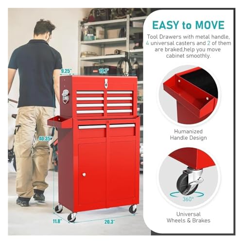 Rangement des outils Coffre à outils roulant portable avec coffre supérieur amovible et roues verrouillables | Armoire robuste doublures de