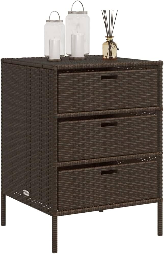Homgoday Armoire de rangement de jardin marron 55 x 59 x 80 cm en polyrotin Boîtes de rangement d'extérieur