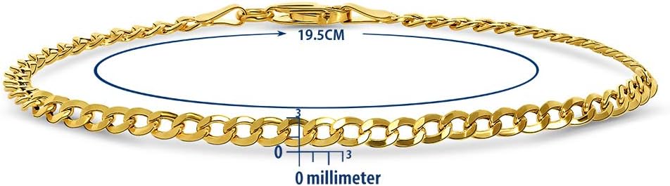 Miore Bracelet pour Femmes Chaîne Maille Gourmette en Or Jaune 9 Carat / 375 Or, Bijou longueur 19.5 cm