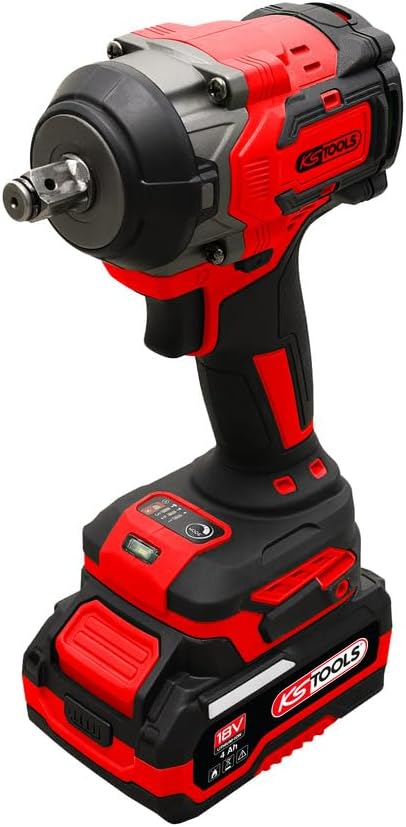 KS TOOLS - 515.4710F - Mini clé à chocs 1/2" sur batterie - Clé à choc sans fil brushless - Puissance 18 V - 850 Nm - 1,5 kg sans batterie - Livrée en coffret avec 2 batteries 4Ah