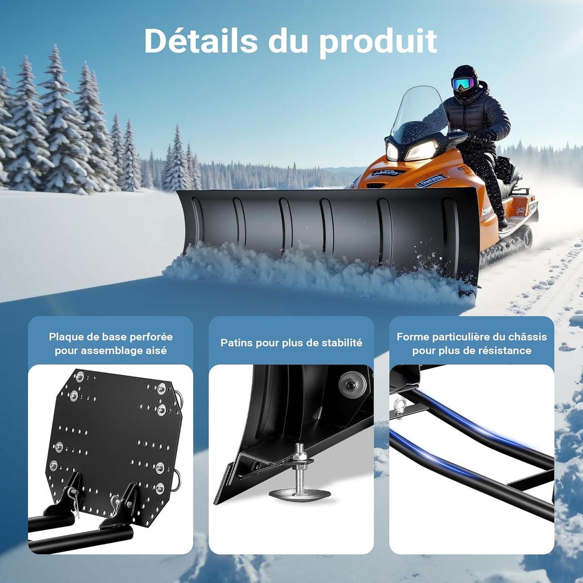 Wiltec Lame Chasse Neige Frontale pour Quad – 140 x 40 cm – Réglable – en Acier – Lame pour déneigement avec Tracteurs tondeuses, ATV, UTV