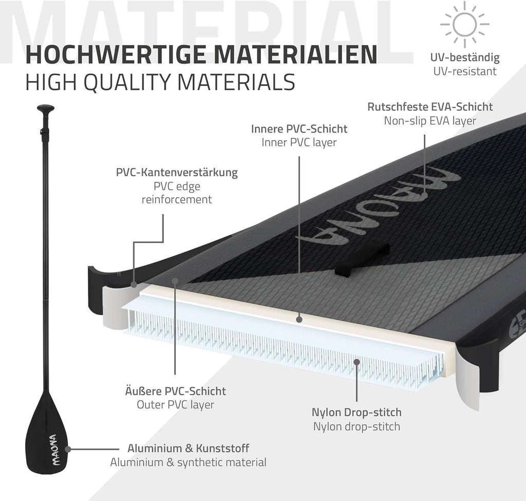 ECD Germany Stand Up Surf Paddle Board Gonflable 305/308/320/380 cm | PVC | jusqu'à 120/150 kg | Épaisseur 10/15 cm | Planche de Surf Pagaie Sac de Transport Pompe à Air | Diverses Couleurs Modèles
