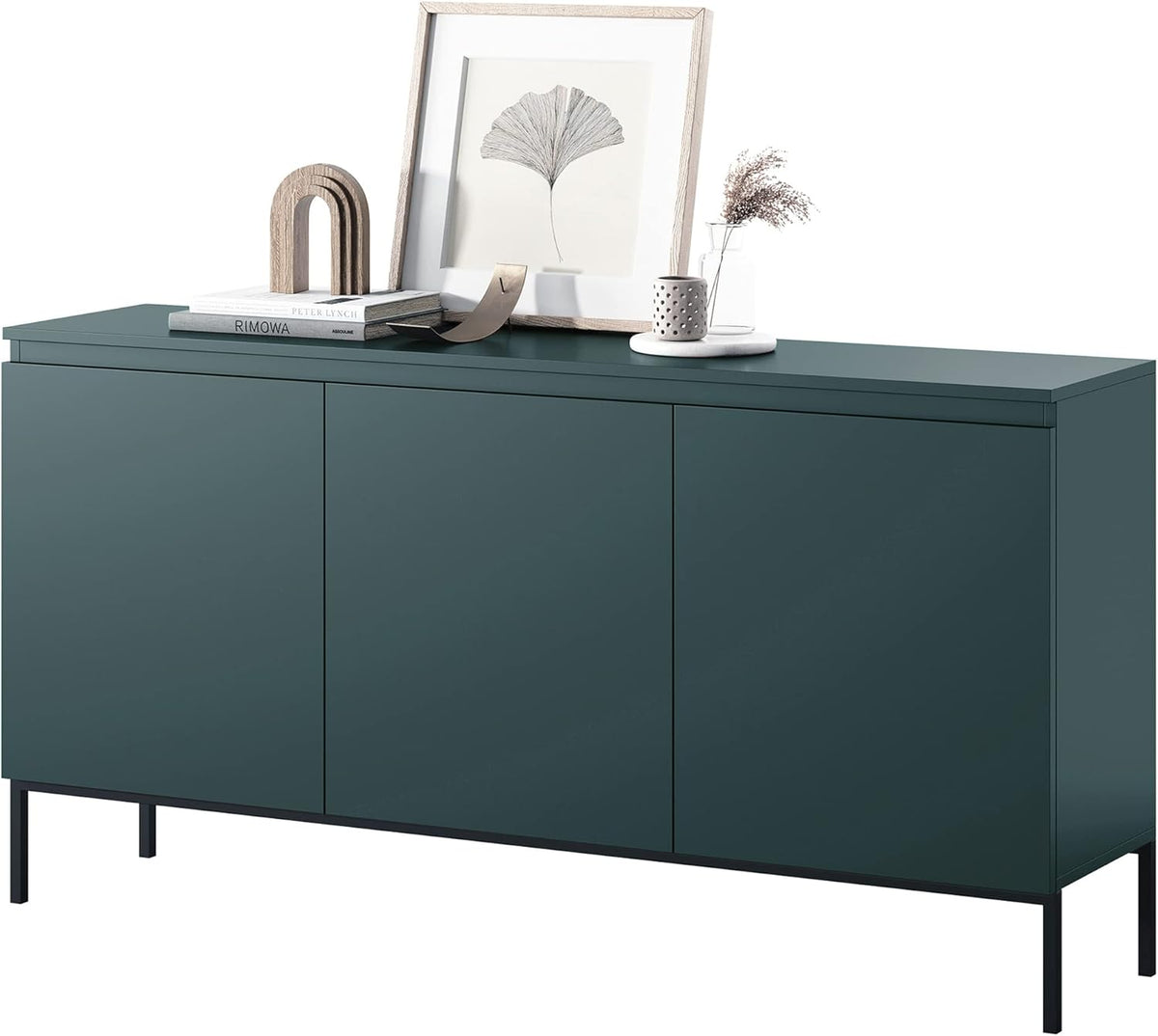 Selsey Commode Armoire 3 Portes 77 x 150 cm sur Pieds Dorés Meuble De Rangement pour Chambre À Coucher Vert Foncé Bemmi