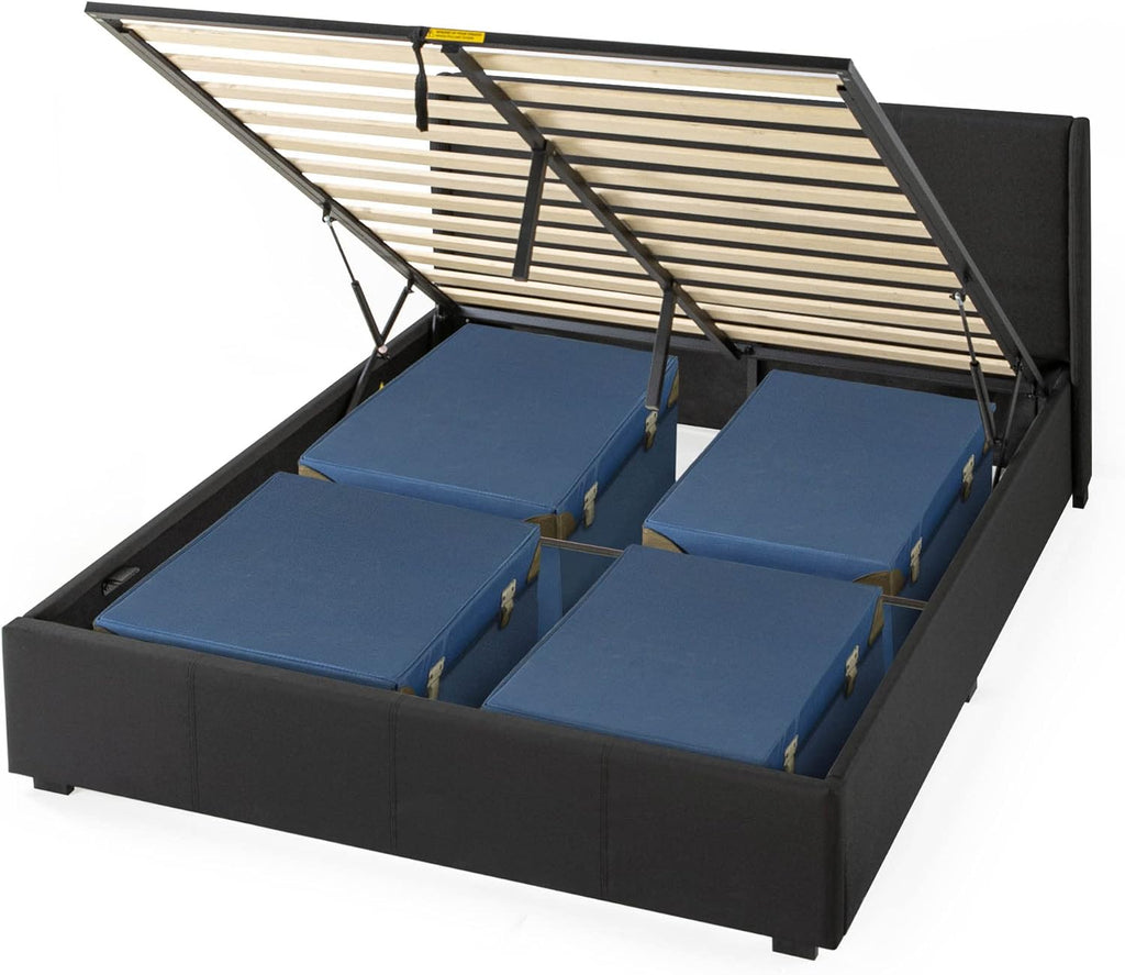 Zinus Maddon Lit 140 x 200 cm - Hauteur 31 cm avec Espace de Rangement sous Le lit - Cadre de lit rembourré avec Espace de Rangement - Noir