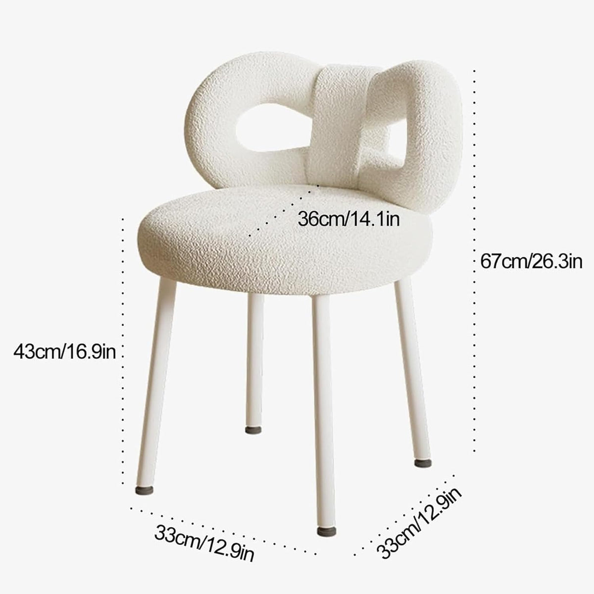 Chaise de Coiffeuse, Tabouret pour Coiffeuse Moderne avec Dossier, Siège Rembourré en Velours, Chaises de Salle à Manger rembourrées pour Salon(White)