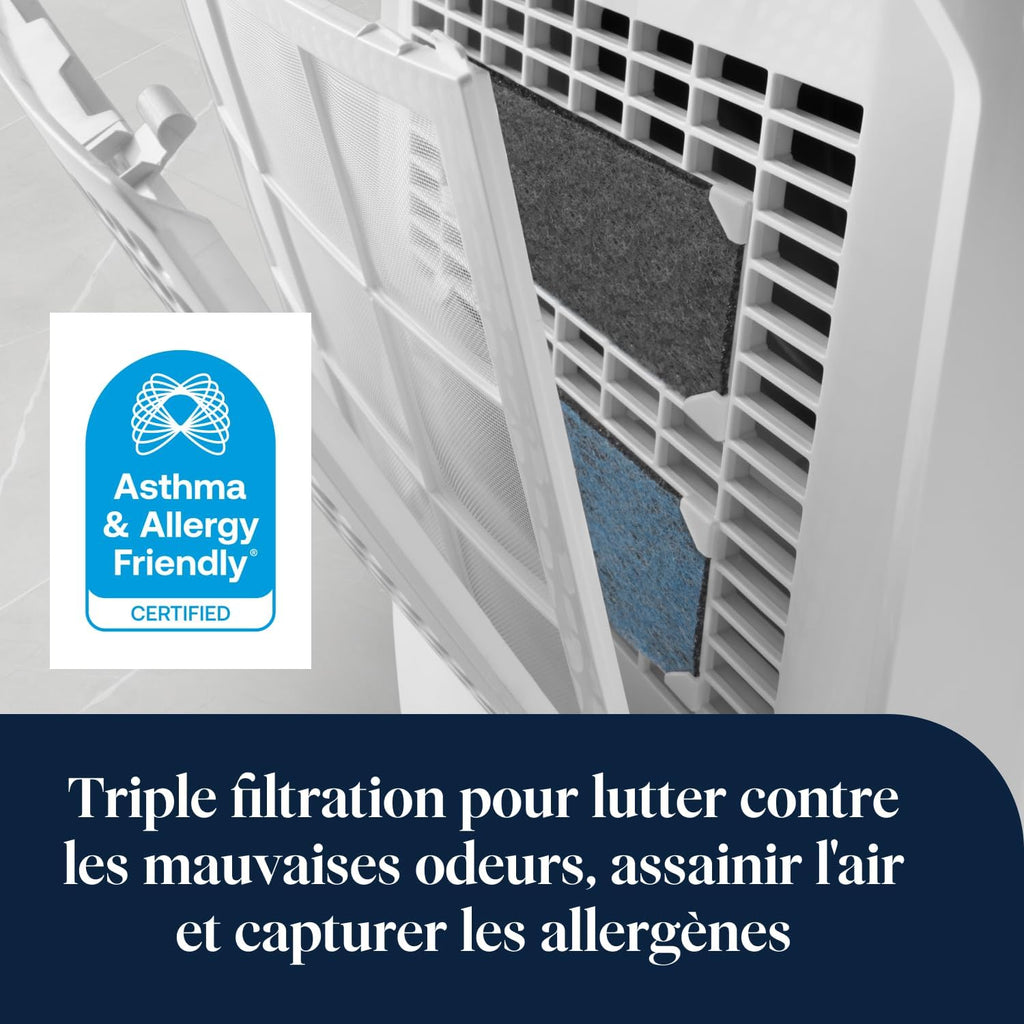 De’Longhi Tasciugo AriaDry Multi - Déshumidificateur Portable pour la Maison, Filtration à 3 Actions, Élimination de l'Humidité 16L/24h, Séchage, Anti-Moisissure, Silencieux, Blanc (DEXD216RF)