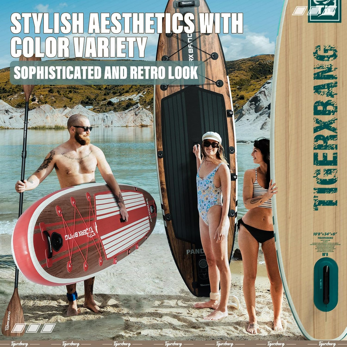 TIGERXBANG Planche SUP Board Up Paddling 330 x 86 x 15 cm avec accessoires gonflables de qualité supérieure, planches à pagaie extra larges pour adultes et enfants, collection Pandora