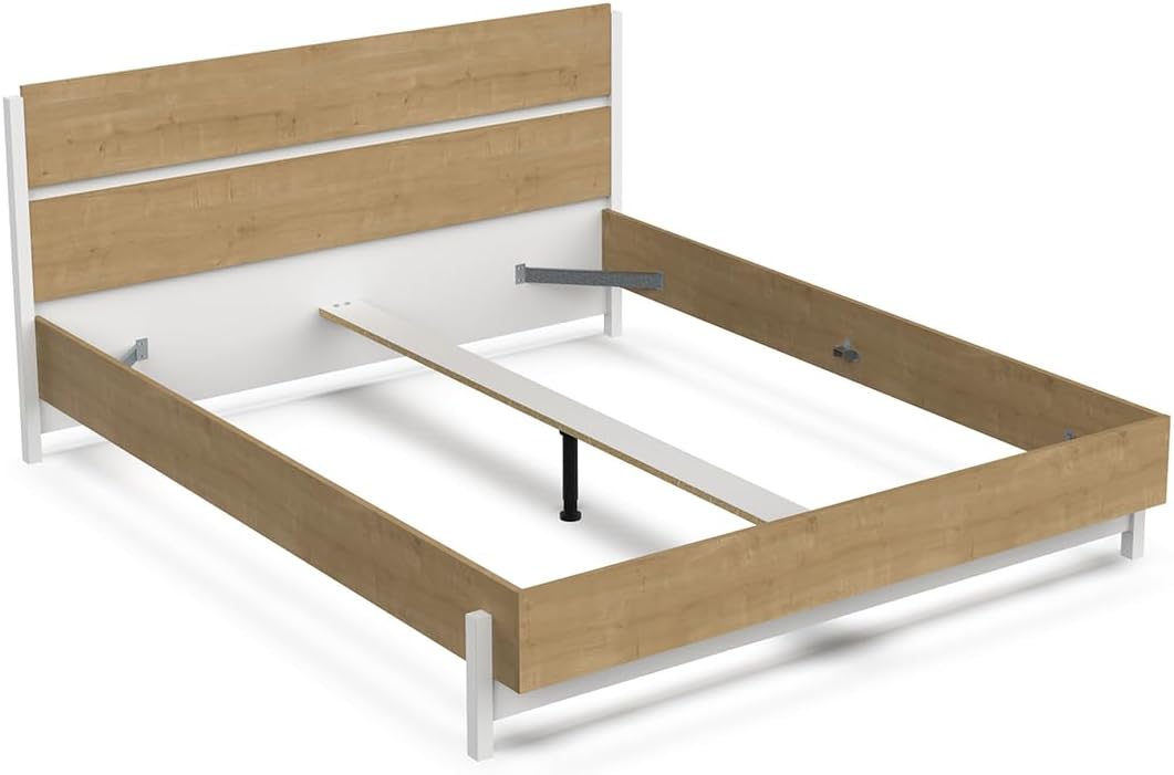 Lit 160x200 Tendance Avec Tête De Lit - Style Industriel - Coloris Chêne Hamilton et Blanc Mat - 171 x 90 x 205 cm