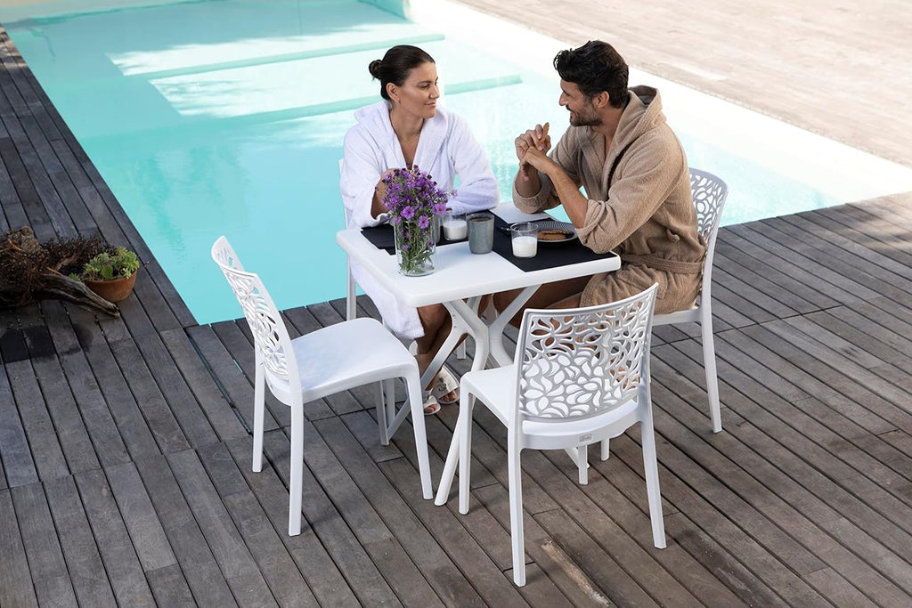 SIEDITI FUORI E DENTRO Chaises en résine avec Fibre de Verre empilables pour intérieur/Cuisine/Salle à Manger et extérieur/Jardin Anna (4 Chaises, Blanc)