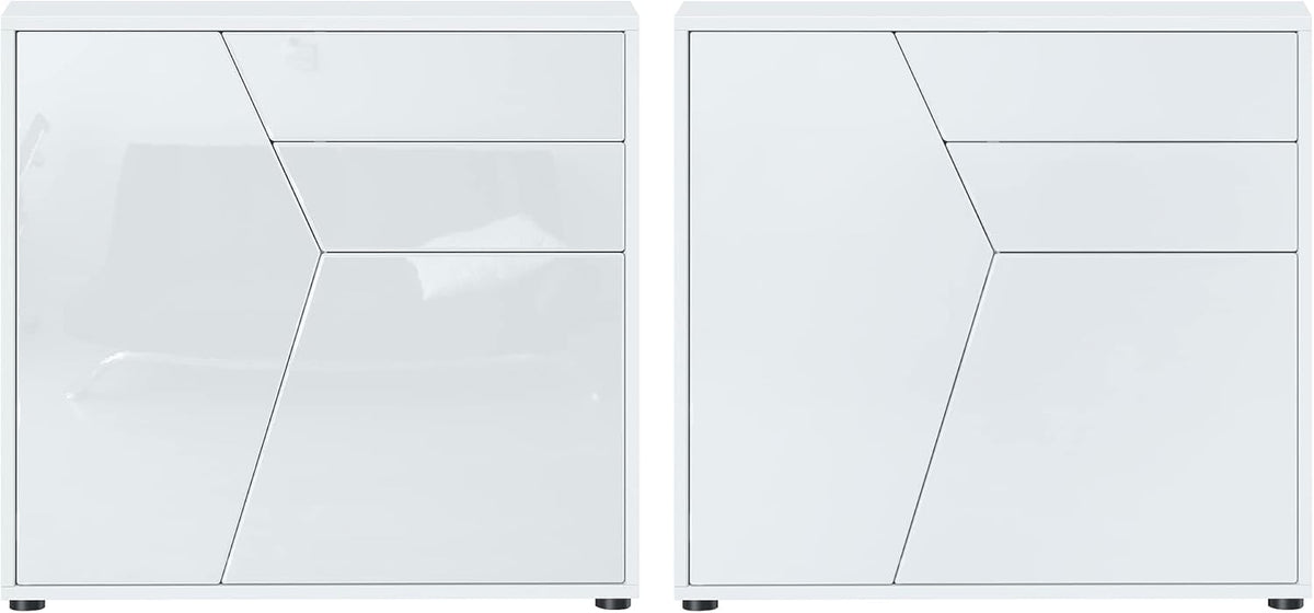 Vladon Buffet Benny, Commode avec 2 Portes et 2 tiroirs, Blanc Mat/Blanc Haute Brillance (79 x 74 x 36 cm)