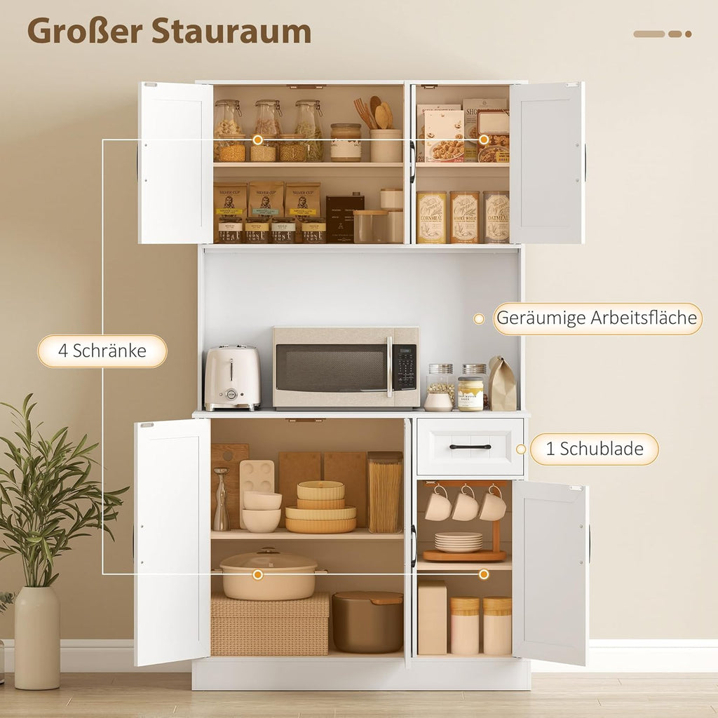 HOMCOM Armoire de cuisine, armoire buffet avec plan de travail, étagères réglables, 6 portes, tiroir, haute garde-manger avec trou de câble, pour cuisine salon salle à manger 100 x 39,5 x