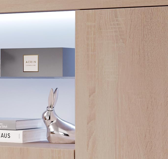 MB Muebles Bonitos, Buffet Sefora pour Salon et Salle à Manger avec Lumière LED, Meuble TV en Mélamine Mate, Couleur Sonoma, 135x72x34 cm