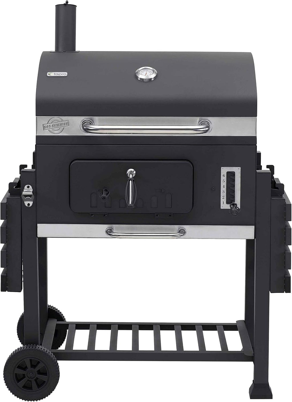 Tepro 1165 Charbon de bois Grill Grill Toronto XXL, surface de cuisson : environ 71,5 x 46 cm, anthracite/acier inoxydable, 90 cm