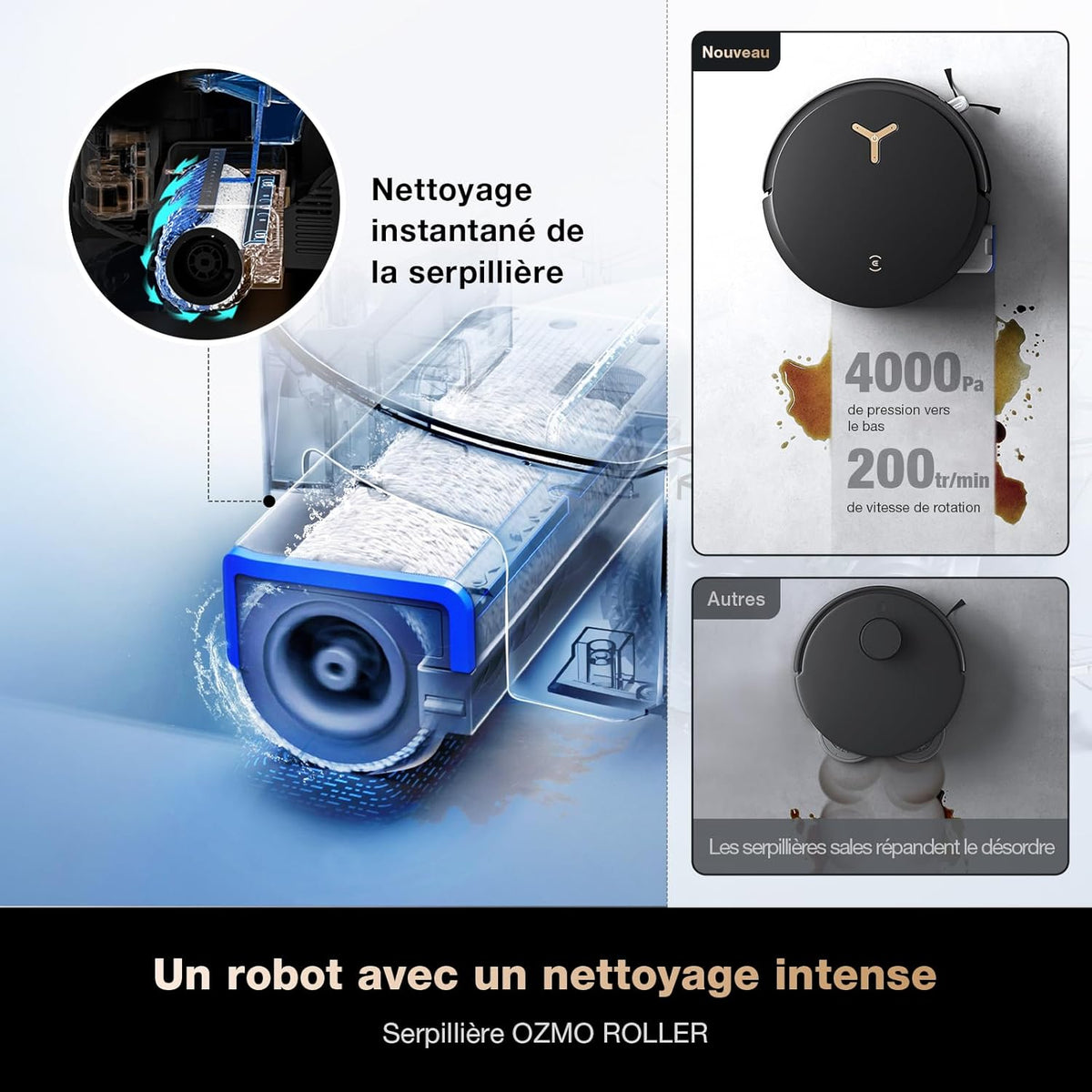 ECOVACS X8 Pro Omni Robot Aspirateur Laveur avec Station Tout-en-Un, Puissance 18000Pa, Nettoyage Auto Instantané OZMO Roller, Nettoyage à l'eau Chaude, Ajout Automatique Solution de Nettoyage