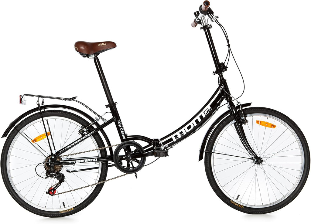 Moma Bikes, Vélo de Ville Pliant, Top Class 24" Noir, Aluminium, 6V, Selle Comfort