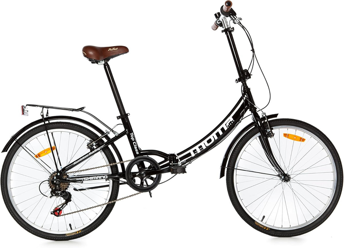 Moma Bikes, Vélo de Ville Pliant, Top Class 24" Noir, Aluminium, 6V, Selle Comfort