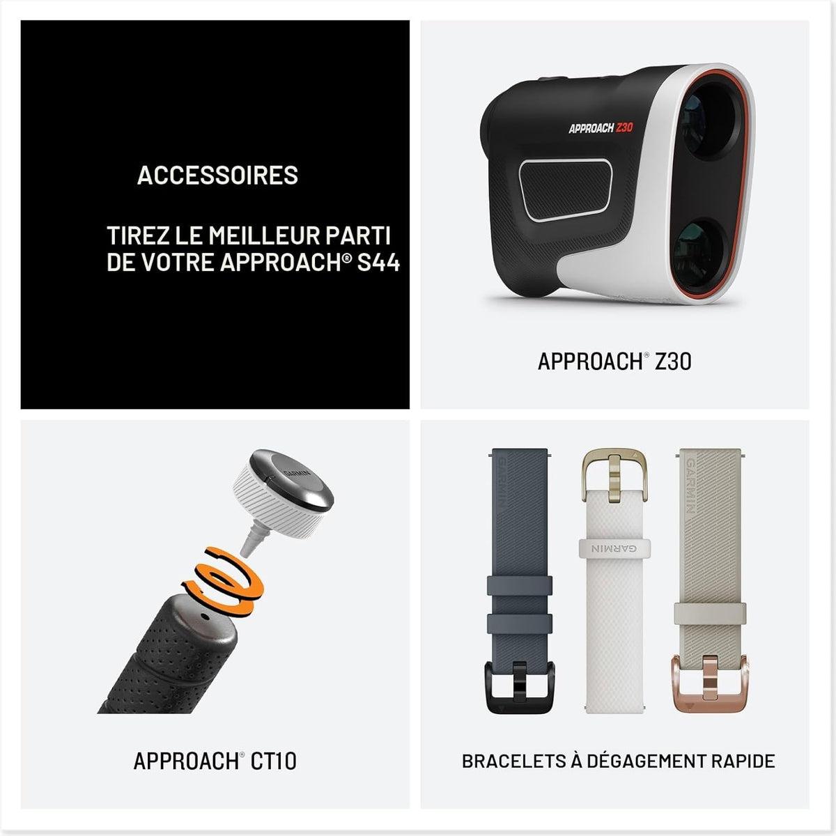 Approach S44 EssentialGPS Smartwatch Écran AMOLED Fonctionnalités sur Le Terrain Lunette en Aluminium argenté avec Bracelet en Silicone Noir