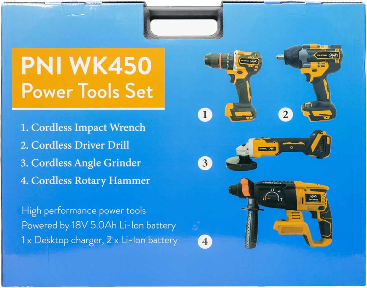 Kit d’outils électriques PNI WK450 avec batteries 18V 5.0Ah, chargeur inclus