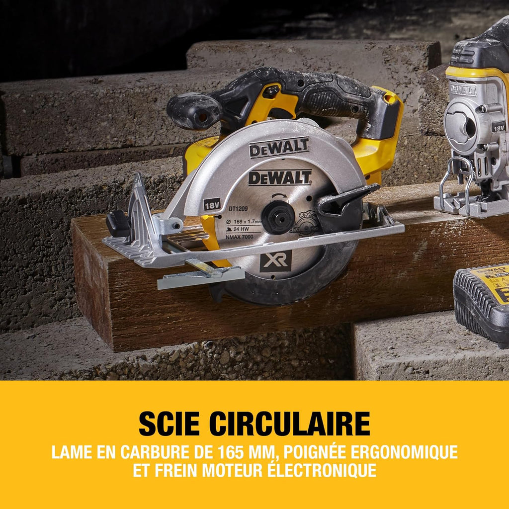 Pack 5 outils XR 18V, 1 perceuse-visseuse, 1 visseuse à chocs à 3 vitesses, 1 scie sauteuse, 1 scie circulaire, 1 lampe LED, 3 batteries 5Ah, 1 chargeur et 2 coffrets TSTAK, DCK551P3T-QW