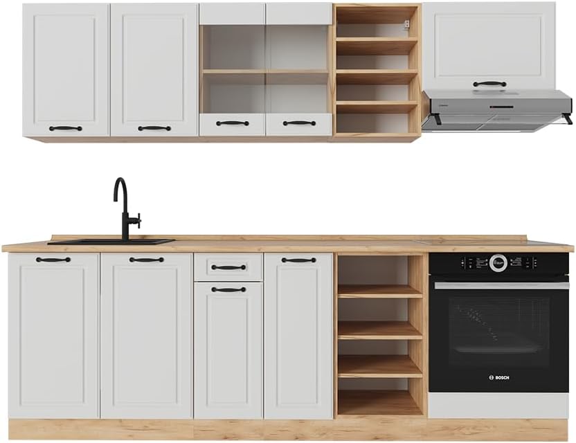 Vicco Cuisine R-Line, Blanc campagnard/Chêne doré, 240cm, PT Chêne