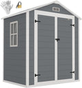 Outsunny Abri de Jardin cabanon en résine polypropylène 2,12 m² - 2 Portes 1 fenêtre et 1 Grille d'aération, Toit en Pente, Gris