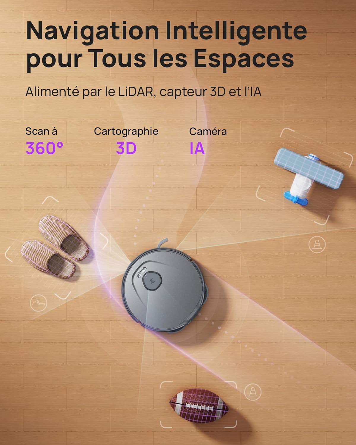 3i P10 Ultra Robot Aspirateur Laveur avec Serpillière Extensible, 18 000 Pa Aspirateur Robot, Lavage & Séchage à l’Eau Chaude, Auto Vidange & Remplissage, Evitement des Obstacles par IA