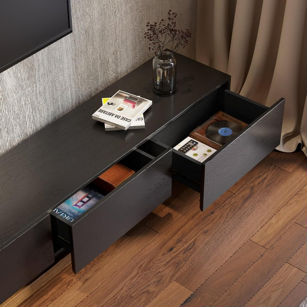 Homary Meuble TV Extensible 3 Tiroirs, Centre de Divertissement pour TV Jusqu'à 120 (Noyer et Gris, 200 cm L × 40 cm P × 35 cm H) (Noir et Noyer)