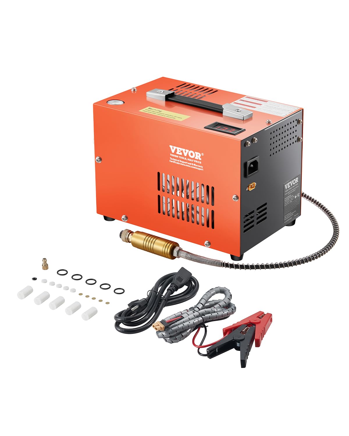 VEVOR Compresseur d'air portable PCP, 300 W 30 MPa, avec convertisseur intégré et système de refroidissement par ventilateur, arrêt manuel, pompe réservoir de paintball sans huile pour pistolet à air