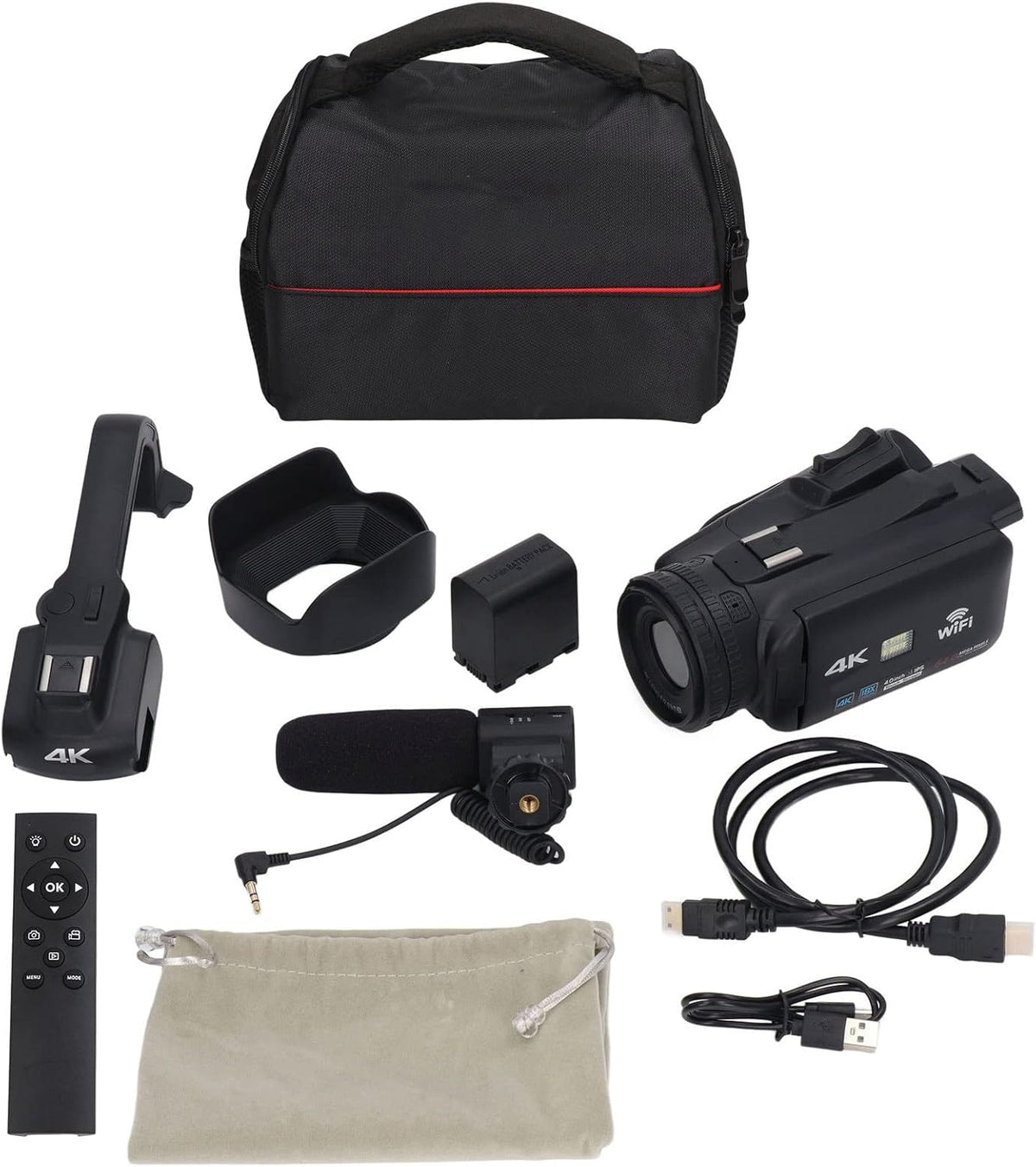 Denash Caméscope à Zoom Numérique 18x, Télécommande Anti-secousse 2,4 G, Transmission WiFi, Enregistreur Vidéo Numérique avec Pare- pour Voyage