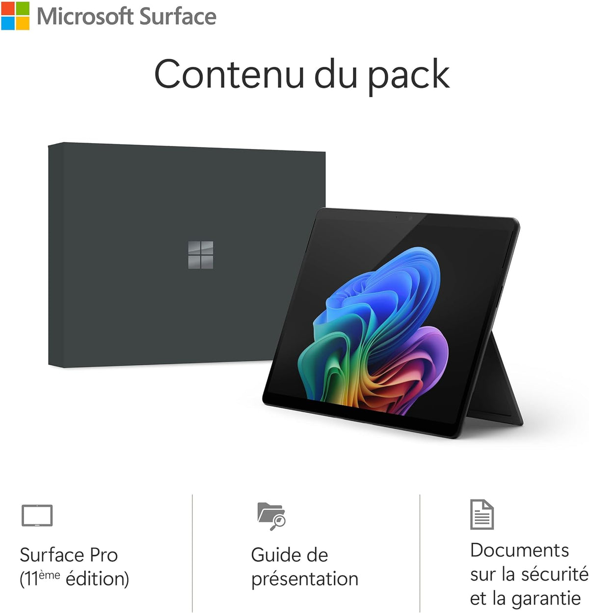 Microsoft Surface Pro Chargeur Non Inclus Copilot+ PC Ecran Tactile OLED 13 Snapdragon X Elite 16Go RAM SSD 512To Dernier Modèle, 11ème Edition Noir