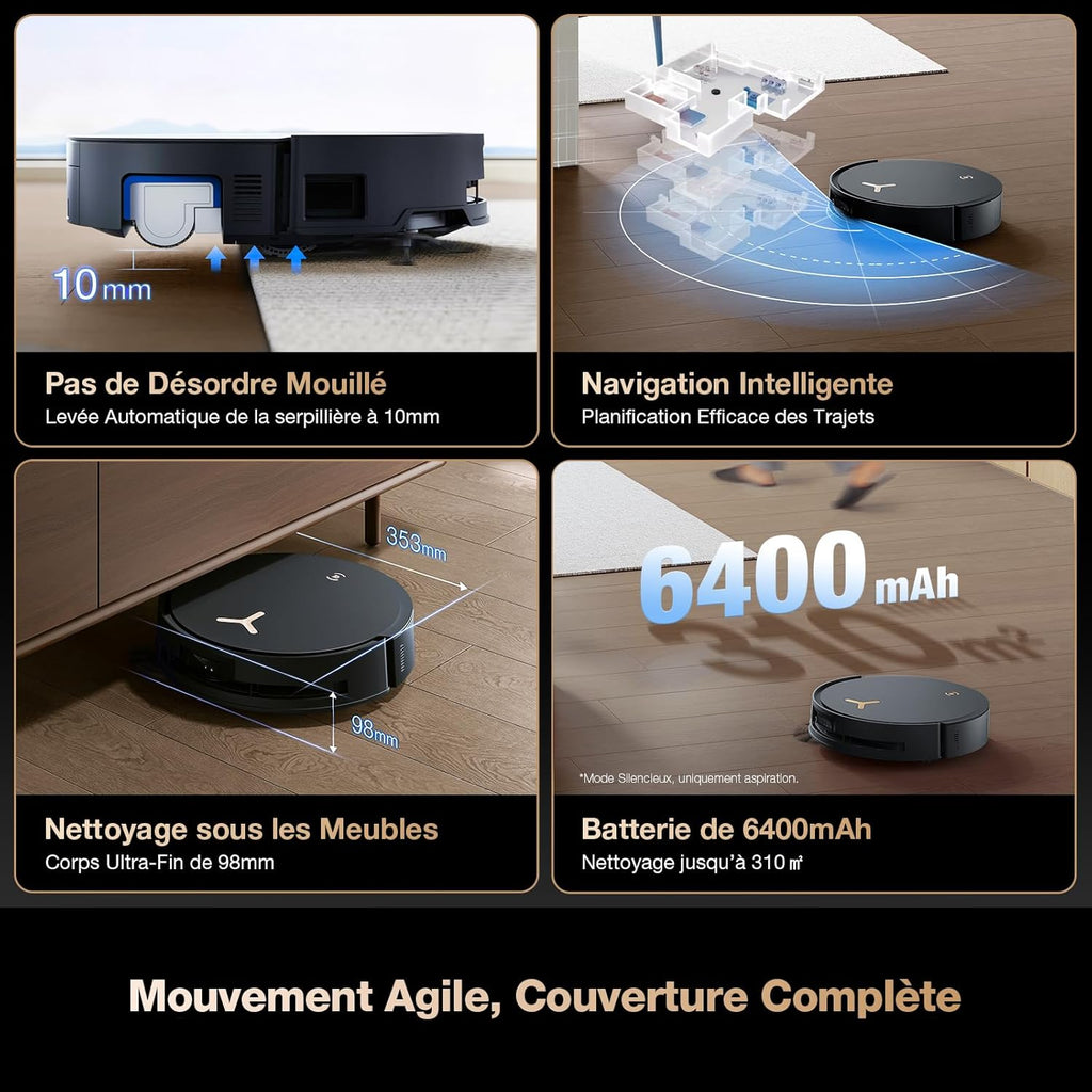 ECOVACS X8 Pro Omni Robot Aspirateur Laveur avec Station Tout-en-Un, Puissance 18000Pa, Nettoyage Auto Instantané OZMO Roller, Nettoyage à l'eau Chaude, Ajout Automatique Solution de Nettoyage