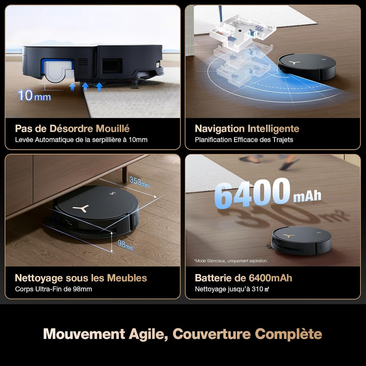 ECOVACS X8 Pro Omni Robot Aspirateur Laveur avec Station Tout-en-Un, Puissance 18000Pa, Nettoyage Auto Instantané OZMO Roller, Nettoyage à l'eau Chaude, Ajout Automatique Solution de Nettoyage