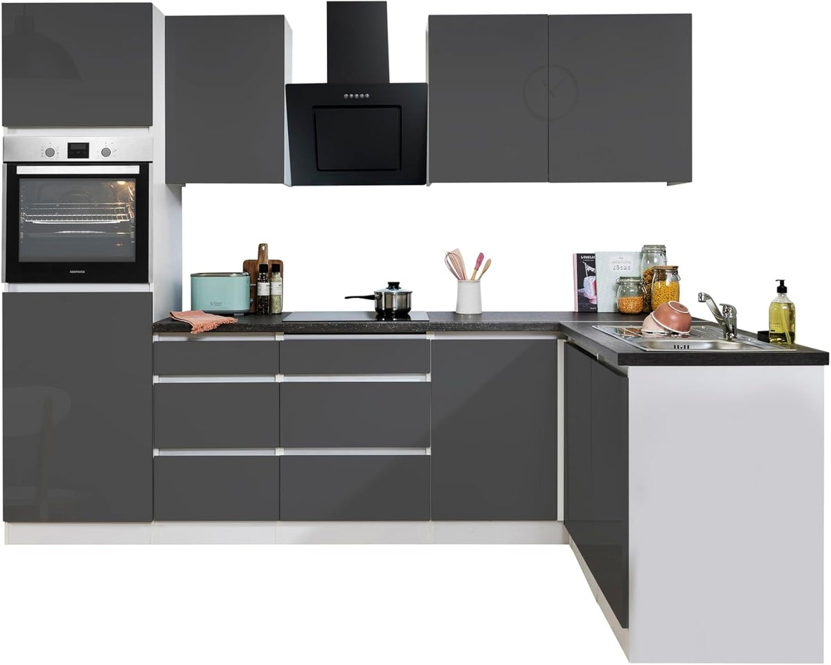 respekta Lorena Cuisine d'angle sans poignée Blanc/Gris 280 x 172 cm