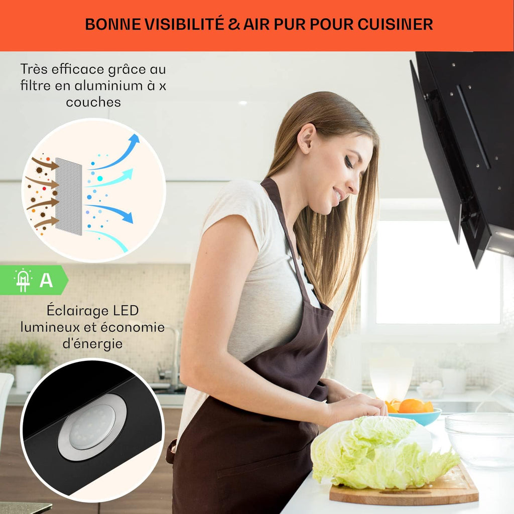Klarstein Annabelle Hotte aspirante Extracteur de fumée murale Absorption et ventilation 90 cm - noir
