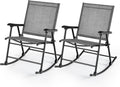GOPLUS Lot de 2 Fauteuil Jardin Exterieur à Bascule Pliantes, 82 x 64 x 91 CM, Rocking Chair en Tissu Respirant, avec Dossier, Accoudoirs et Repose-Pieds, Charge 150KG, pour Camping, Terrasse, Jardin