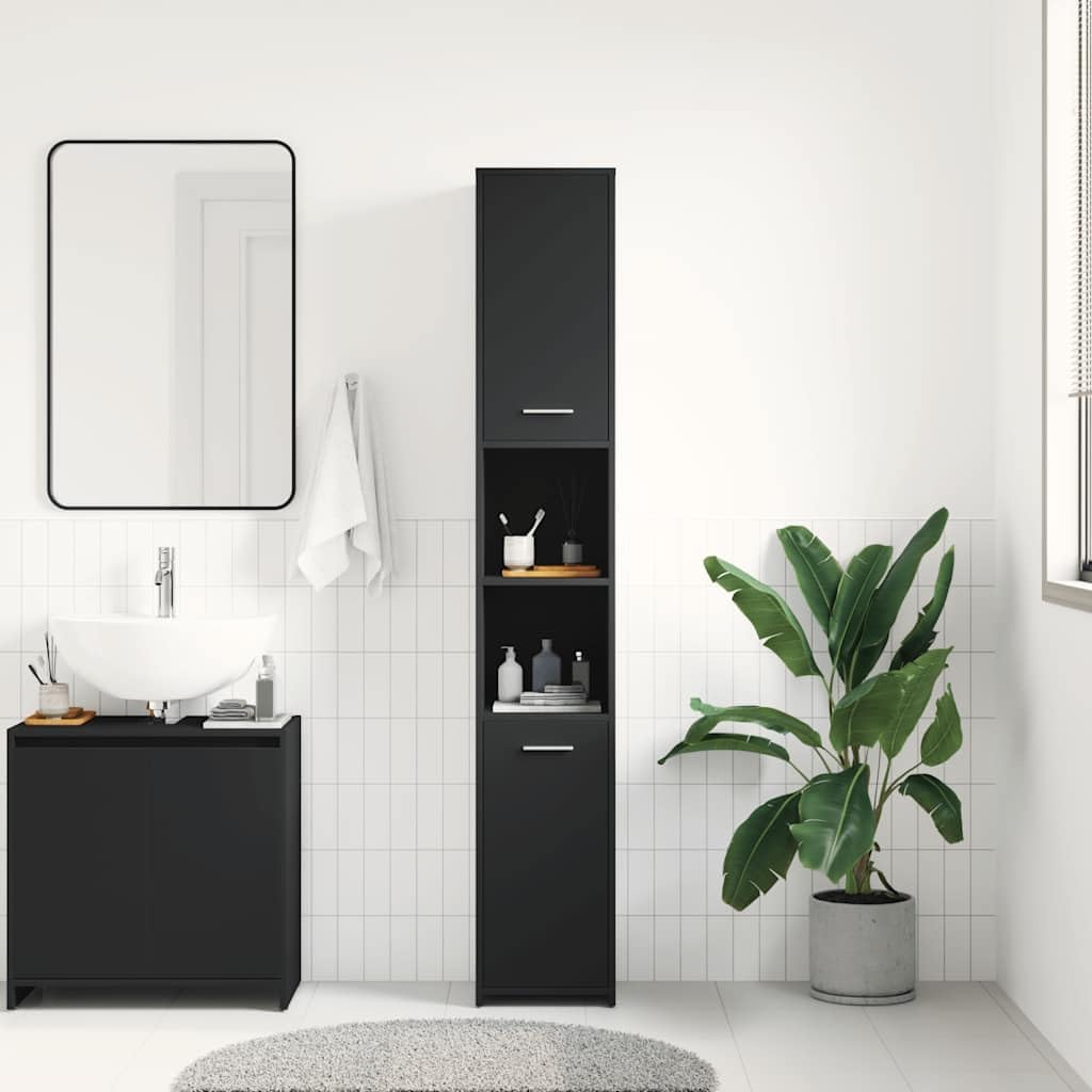 AJJHUUKI Ensemble de meubles de salle de bain - Meuble de salle de bain - Noir - 30 x 30 x 183,5 cm - Bois d'ingénierie