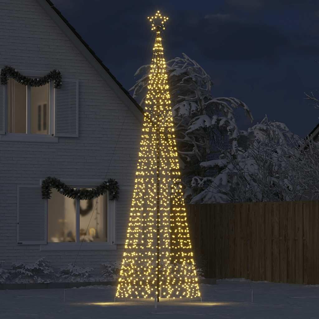 Festnight Arbre de Noël Cône Lumineuse avec Etoile Sapin de Noël Guirlande Lumineux Intérieur Extérieur Décoration de Noël-Blanc chaud-500 cm