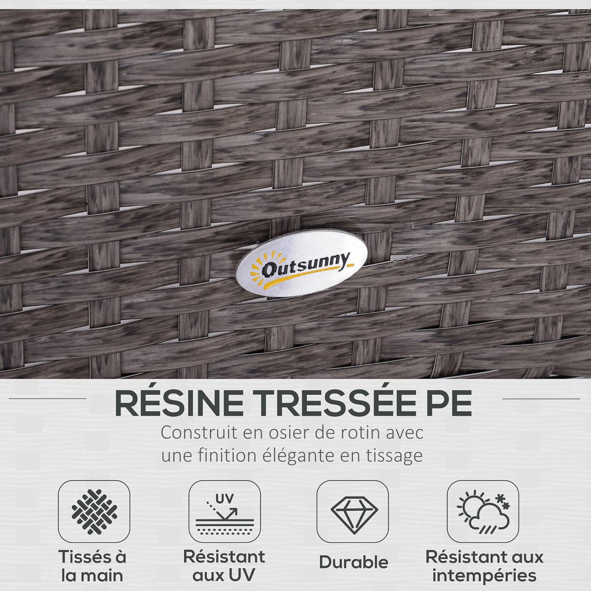 Outsunny Lot de 2 fauteuils de Jardin Grand Confort Repose-Pied Table Basse résine tressée Imitation rotin Coussins Gris