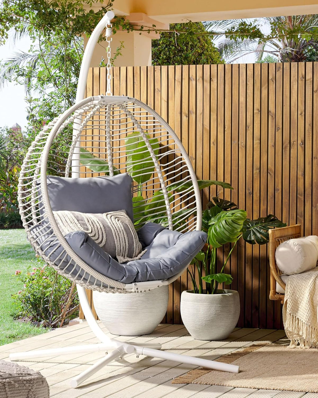 Fauteuil Suspendu avec Support Blanc Résistant aux UV pour Intérieur Extérieur Arco