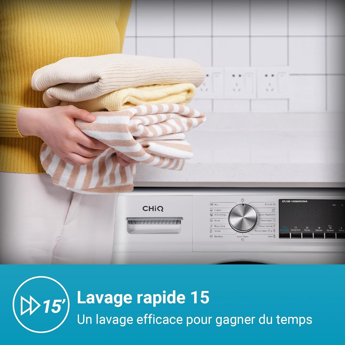 Lave-linge CHiQ à chargement frontal 10 kg CFL100-14586IM3XWA, blanc