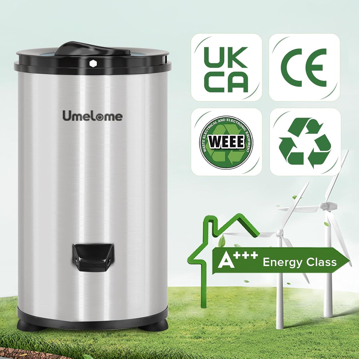 Umelome Essoreuse grande capacité 6 kg Séchoir rotatif 2800 tr/min Spin Dryer énergétique et économie d'énergie Argenté
