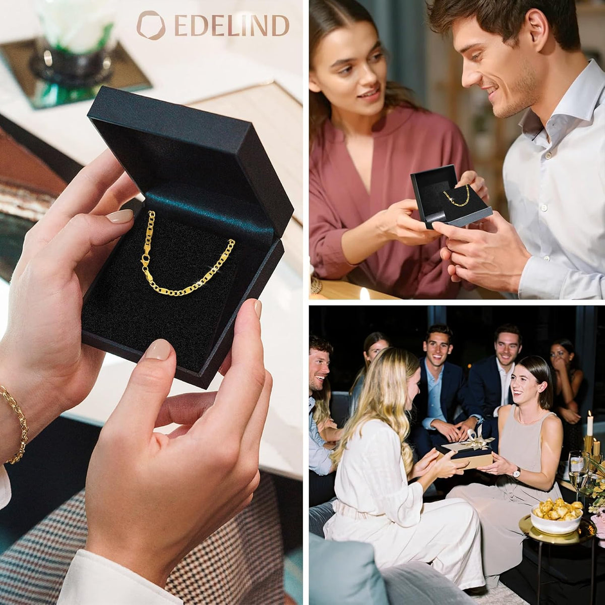 EDELIND Bracelet Chaîne Fantasie 5,2 mm en Or Blanc et Jaune Bicolore 333 585, avec Fermoir Mousqueton - Bijoux pour Homme Femme