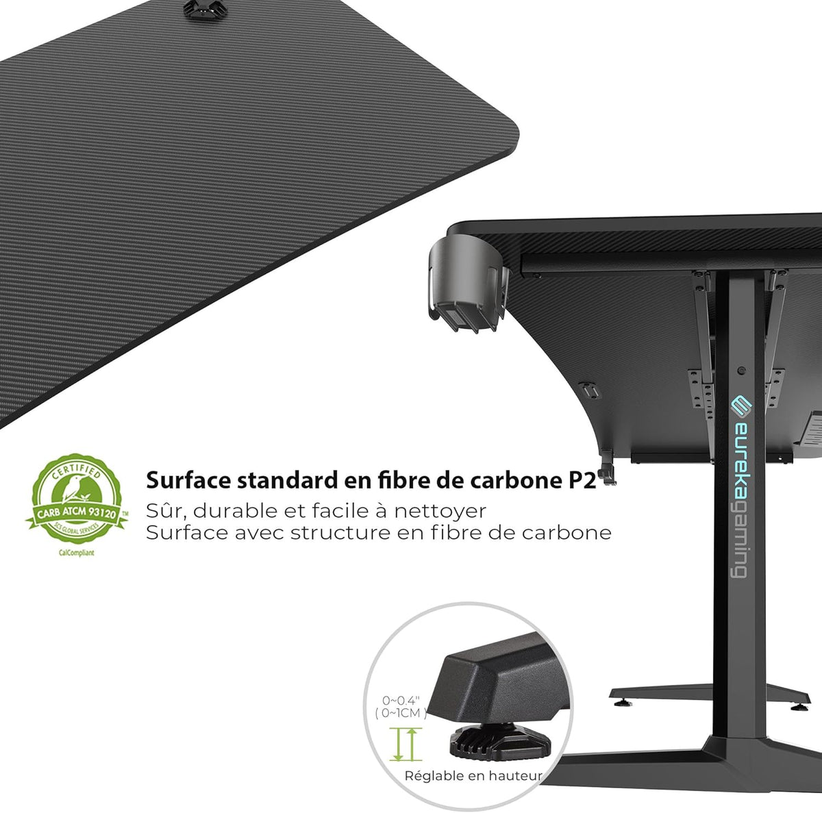 EUREKA ERGONOMIC Bureau Gaming 152x70cm Bureau Gamer Bureau Informatique PC Grand avec Tapis de Souris, Porte-gobelet,Crochet pour Casque et Support de Manette