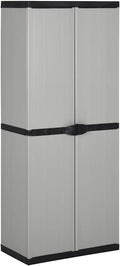 Makastle Armoire de Rangement D'extérieur avec 2 Portes et 3 Étagères, Casiers Multifonctionnels pour Jardin, Balcon, Terrasse, 68x40x168cm Gris PP