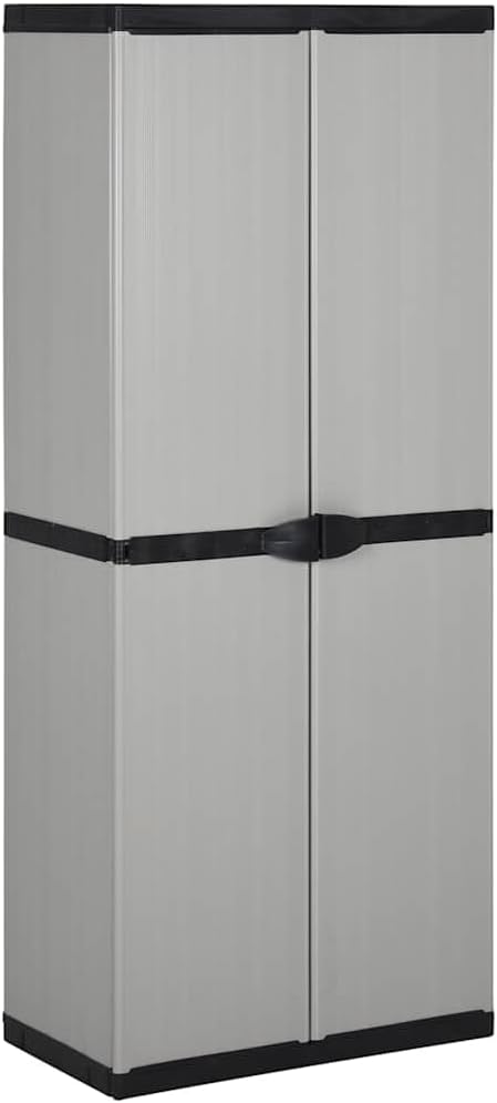Makastle Armoire de Rangement D'extérieur avec 2 Portes et 3 Étagères, Casiers Multifonctionnels pour Jardin, Balcon, Terrasse, 68x40x168cm Gris PP